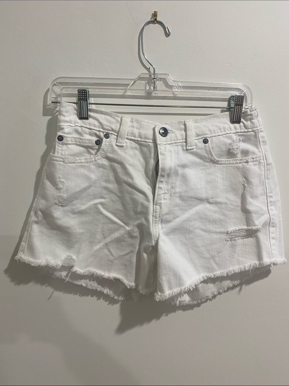 Aerie White Frayed Hem Denim Shorts
